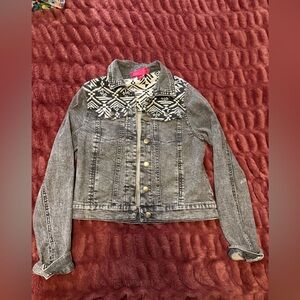 Tinseltown Black and White Embroidered Jean Jacket